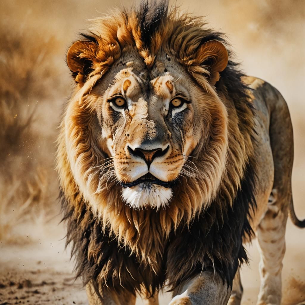 Majestic Lion Fades in Vibrant Wildlife Art