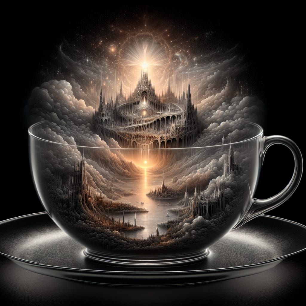 Fantasy Landscape in Teacup: Photorealistic Detail