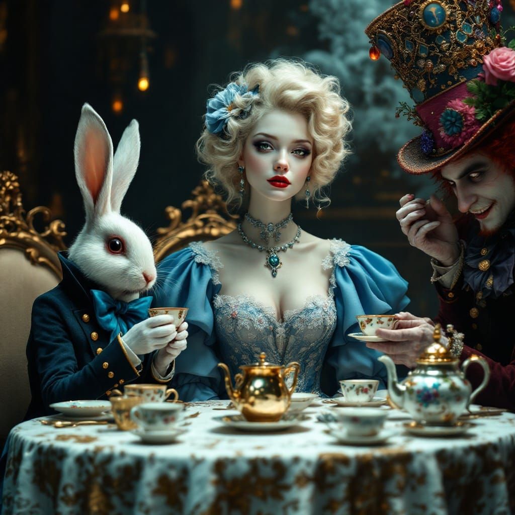 Whimsical Tea Party Scene in Victorian Style