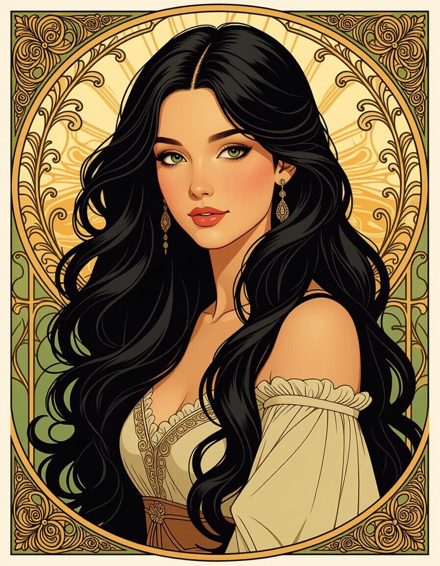 Elegant Woman in Art Nouveau Style