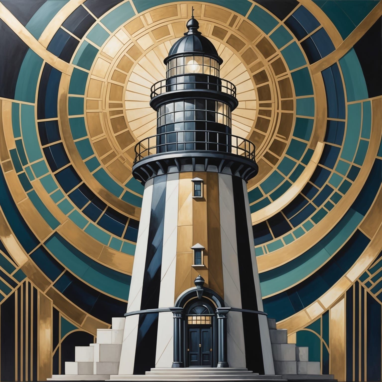 Art Deco Lighthouse with Metallic Finishes