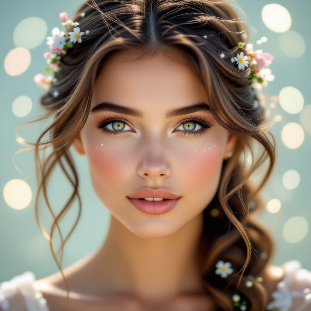 Ethereal Portrait of a Young Woman with Flowers