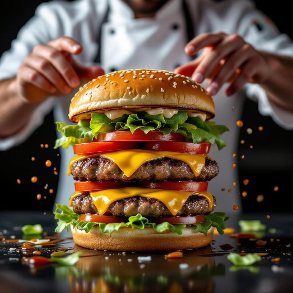 Deconstructed Burger Still Life in Photographic Style