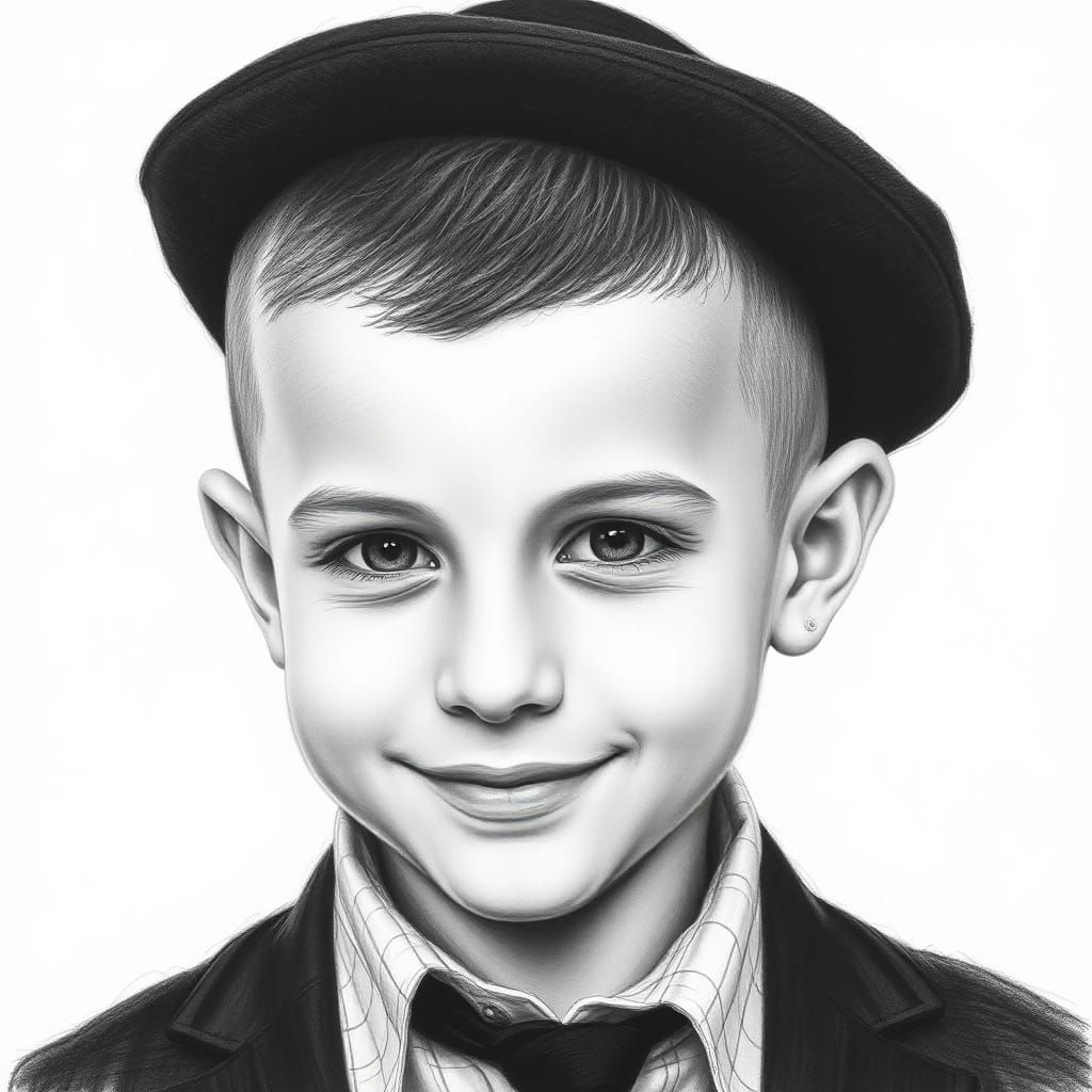 Detailed Charcoal Drawing of Hasidic Boy