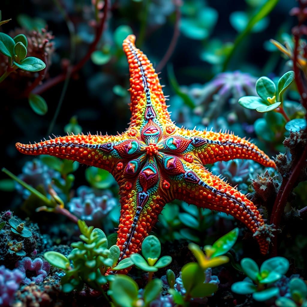 Vibrant Starfish in Lush Underwater Scene