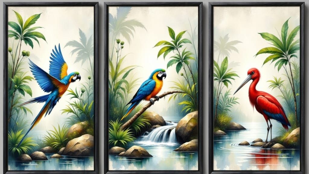 A Triptych of Lovely Jungle Birds