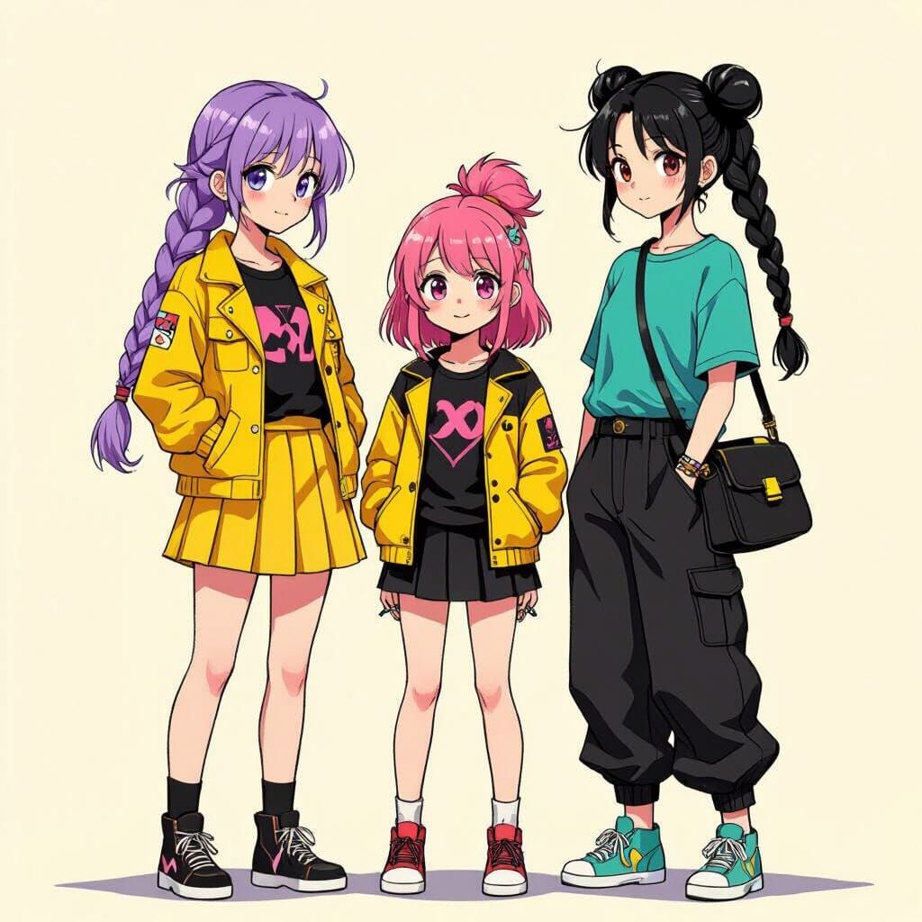 Stylized Anime Girls in Vibrant Manga Scene