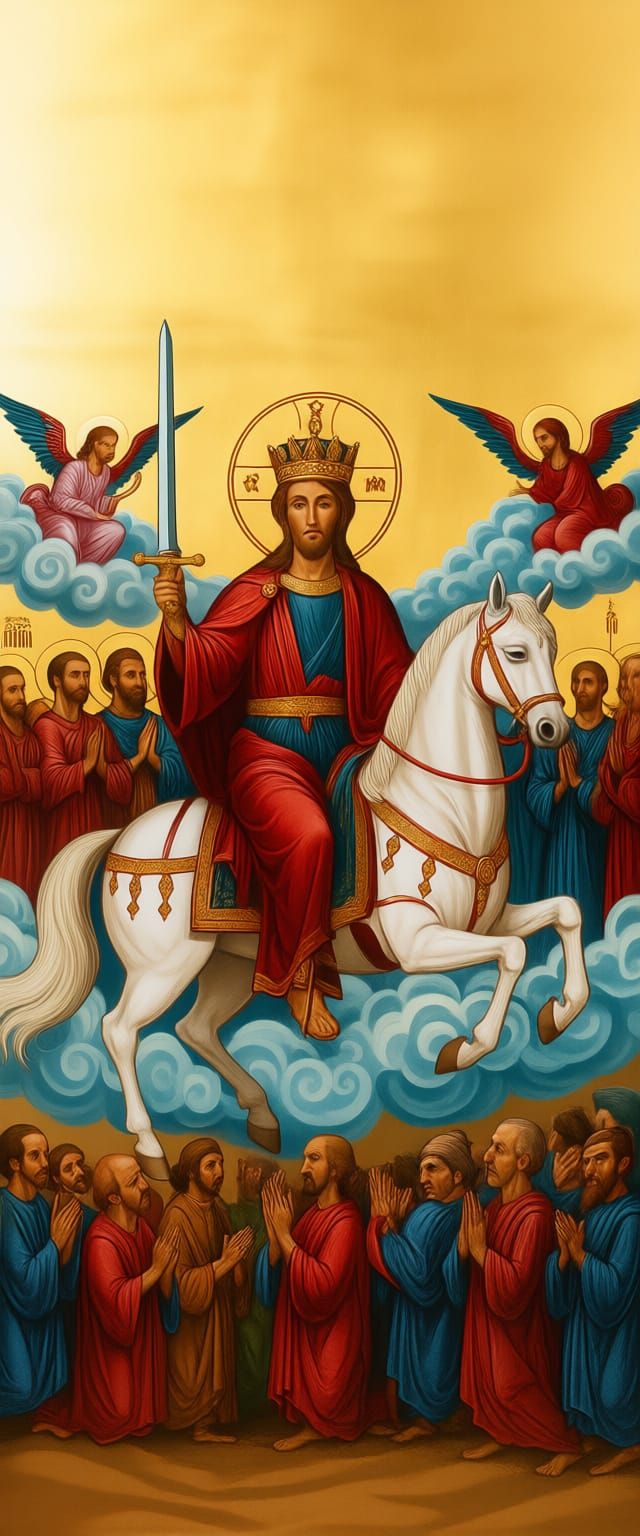 Jesus Christ on Divine Horse in Coptic Iconography Style