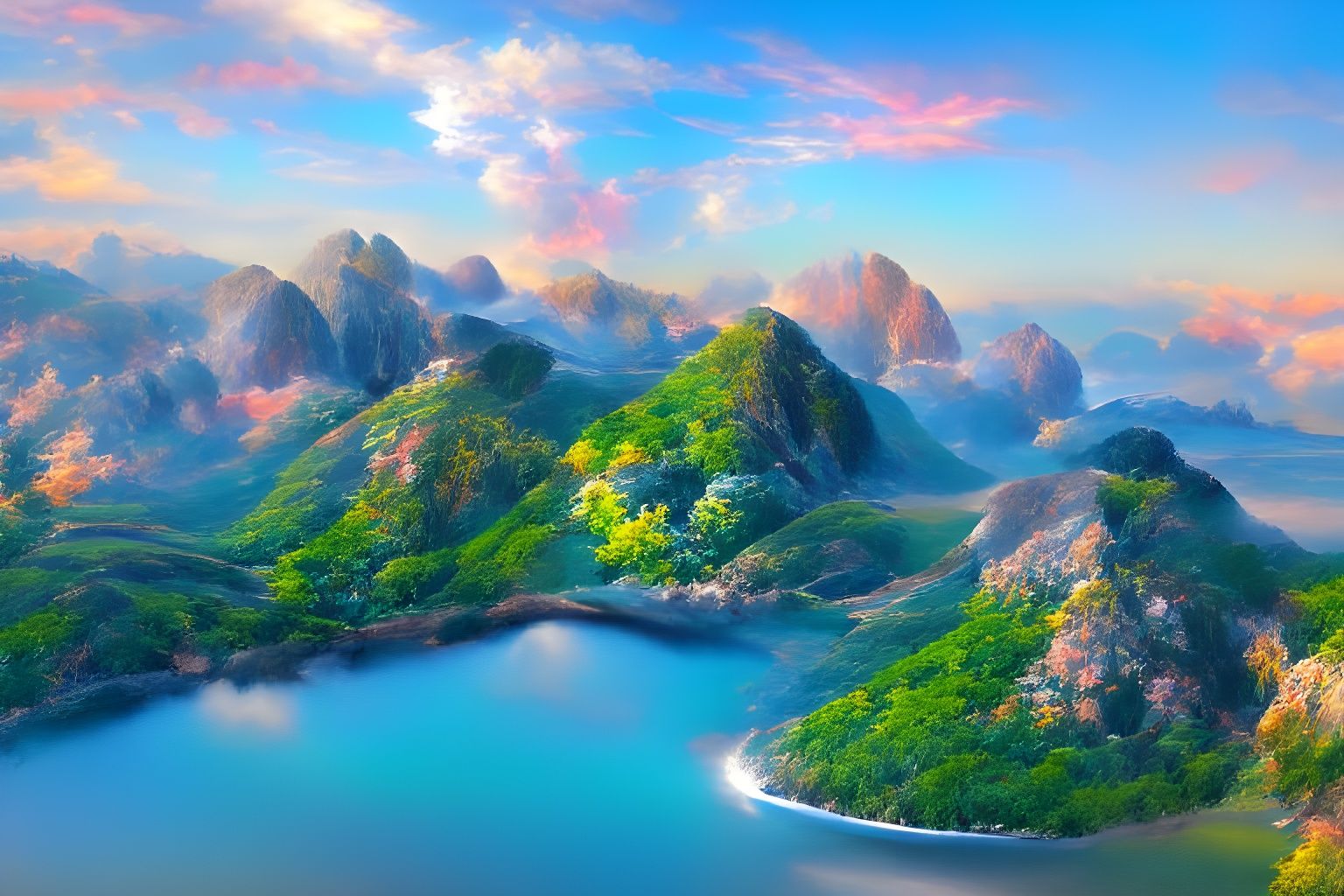 Peach Blossom Island Vista in Golden Light
