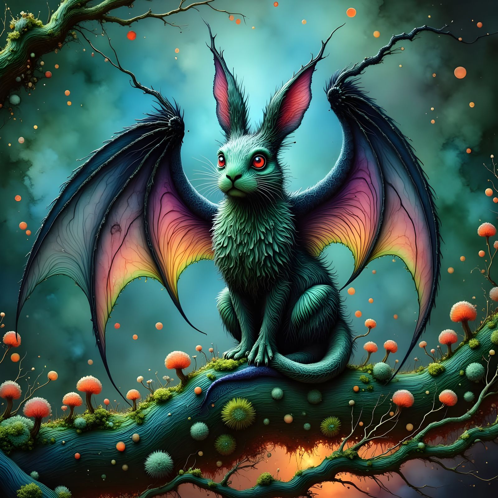 Surreal Dragon Bunny Emerges from Lava Landscape