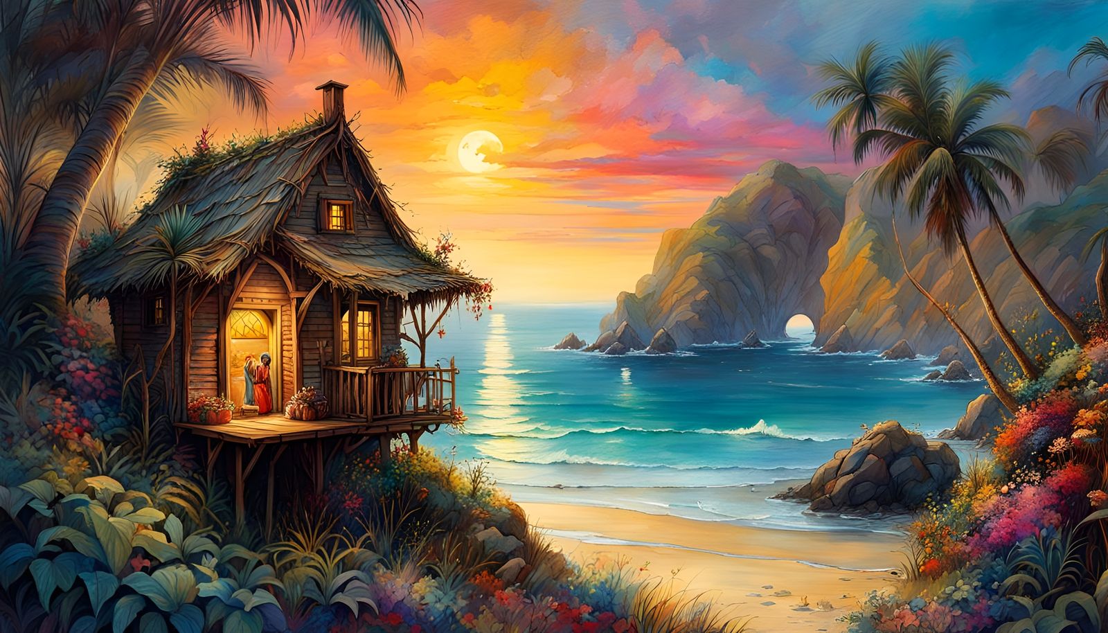 Treasure Island Hut in Folk Art Style