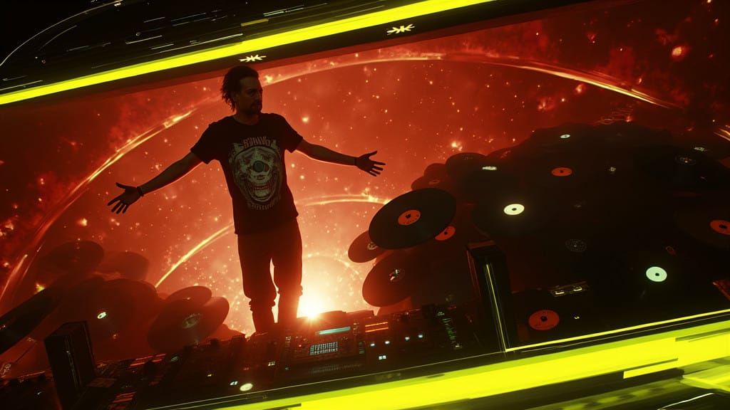 The Drum & Bass King in Neon Futurism