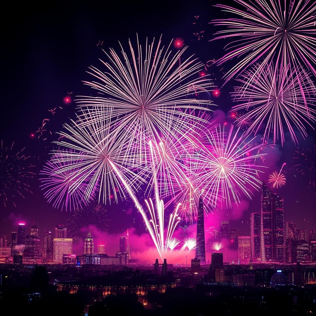 New Year's Eve Fireworks in Rainbow Neon