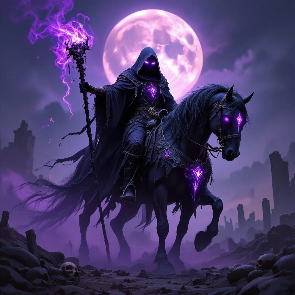 Necromancer on Undead Horse in Violet Mist