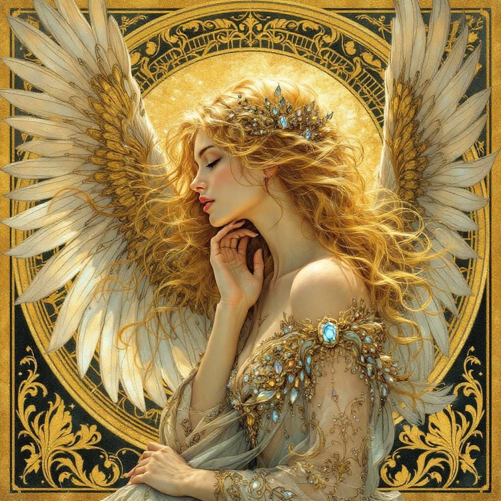Ethereal Seraph in Art Nouveau Style