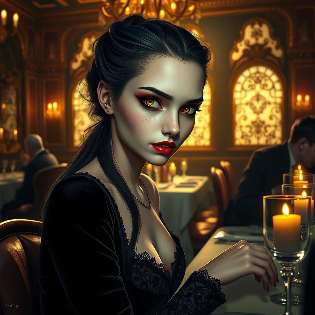 Vampire Girl on a Date, Hyperrealistic Digital Art