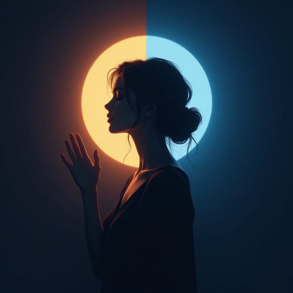 Woman's Silhouette in Darkness, Lit by Ethereal Light