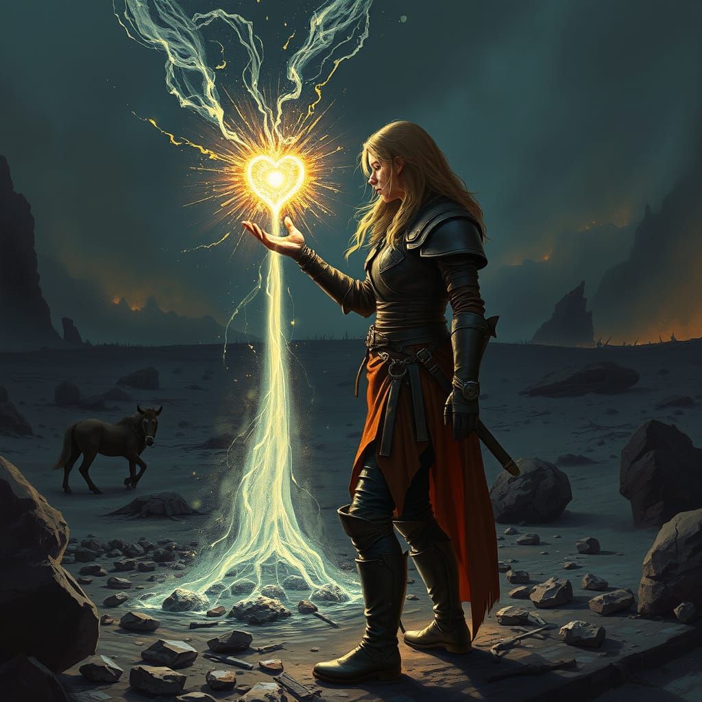 Warrior Channels Magic on Dystopian Battlefield