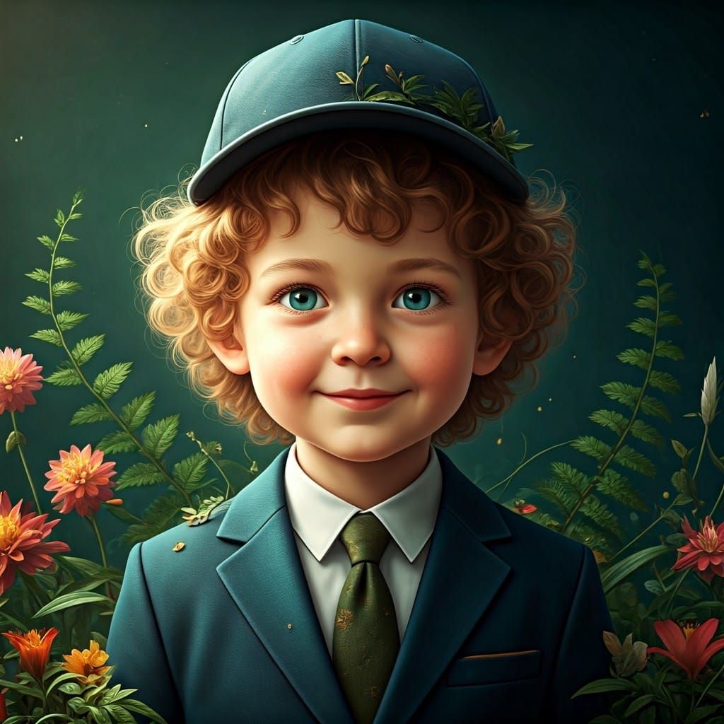 Charming Boy in Lush Greenery, Inspired by Concept Art