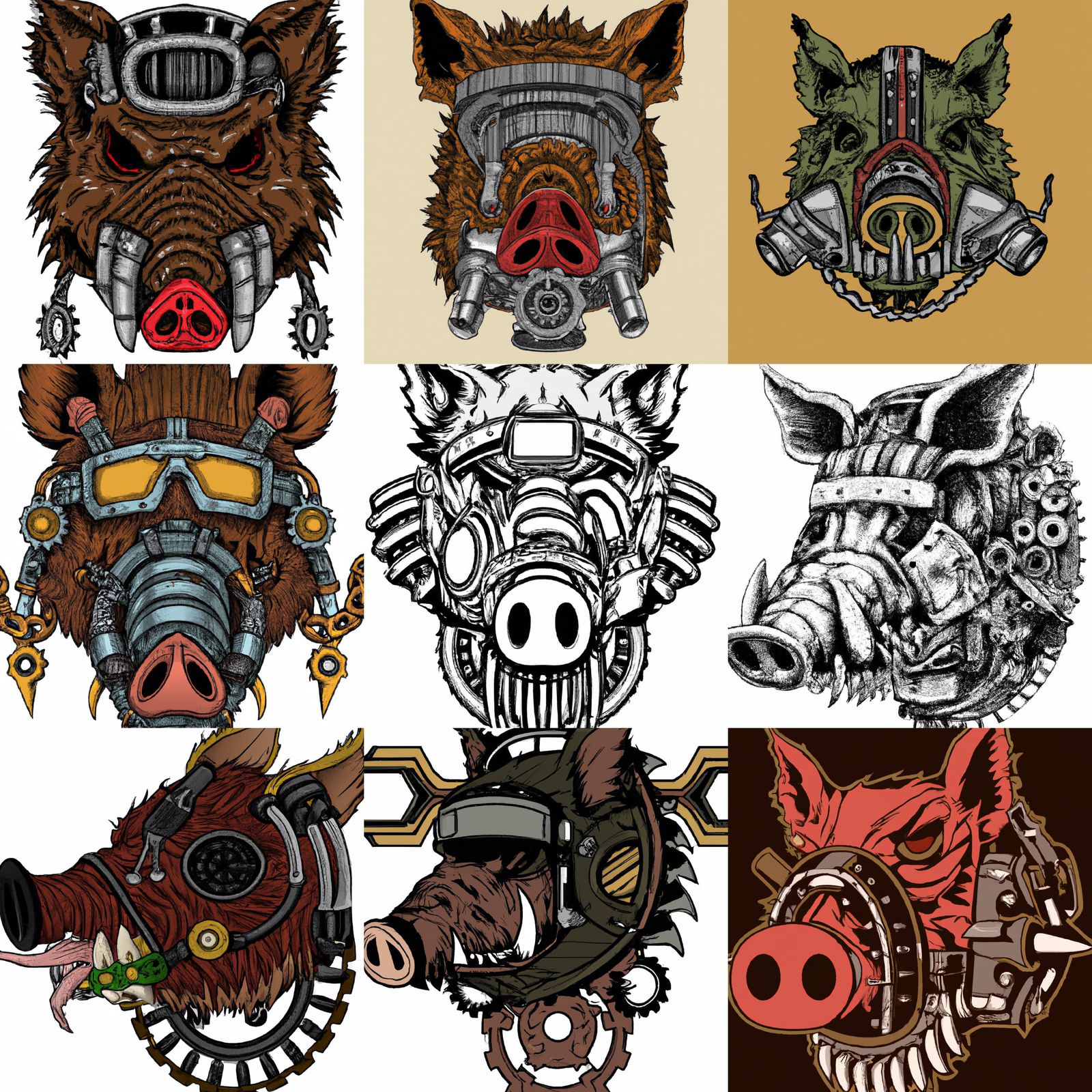 Mechanical Boar Head Mascot in Dieselpunk Style