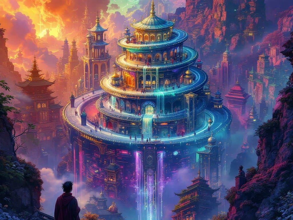 Spiral City Pagoda in Hyper-Realistic Architectural Style