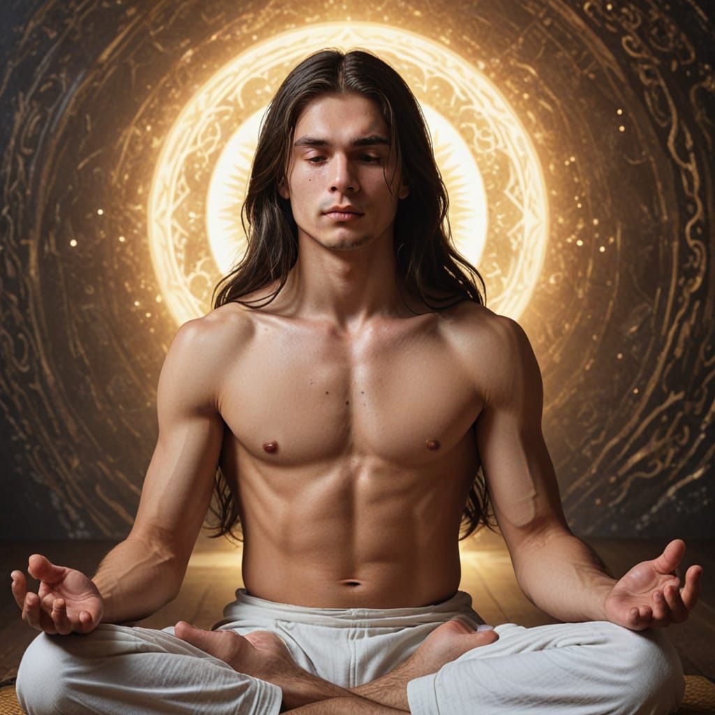 Meditating Man with Aura