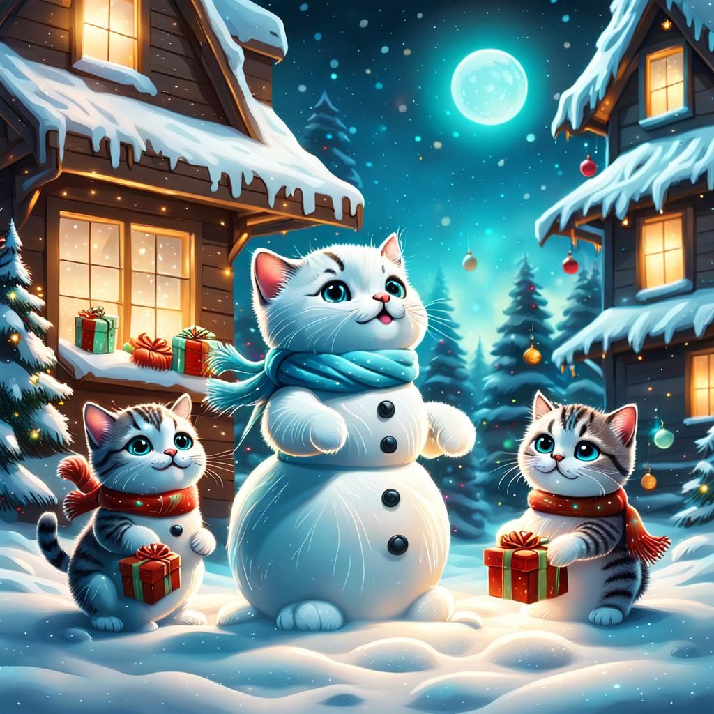 Baby Cats Celebrate Christmas in Winter Wonderland