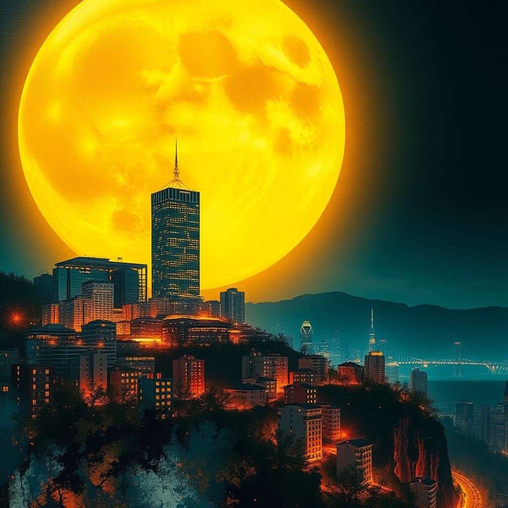 Giant Super Moon Shines Over Cityscape