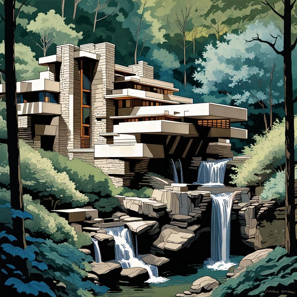 Frank Lloyd Wright’s iconic Fallingwater drawing