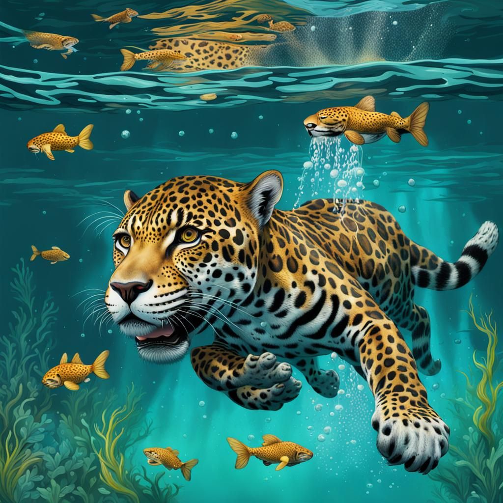 Jaguar Diving Underwater: Powerful Feline in Action
