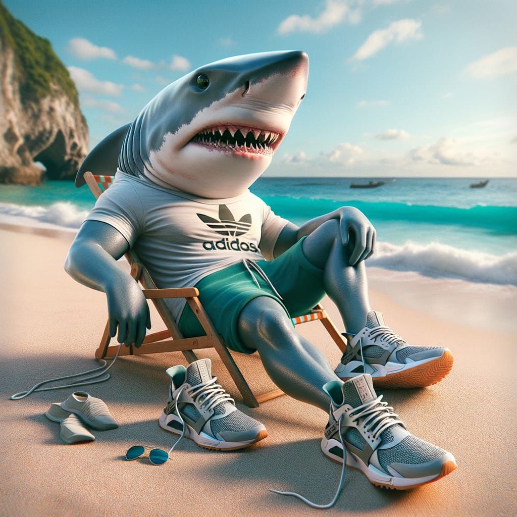 Shark Lounging on Beach in Hyperrealistic Style