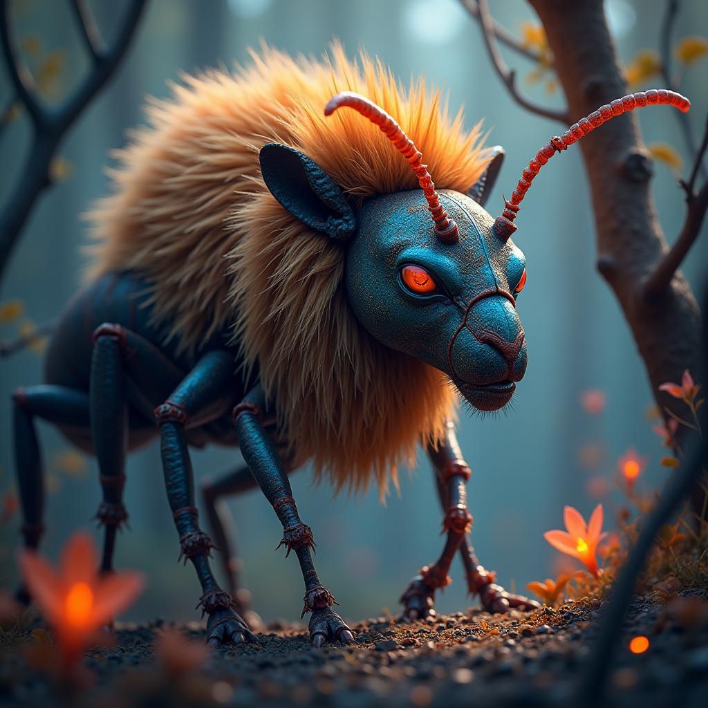 Ant-Lion Hybrid Portrait in Dreamlike Landscape