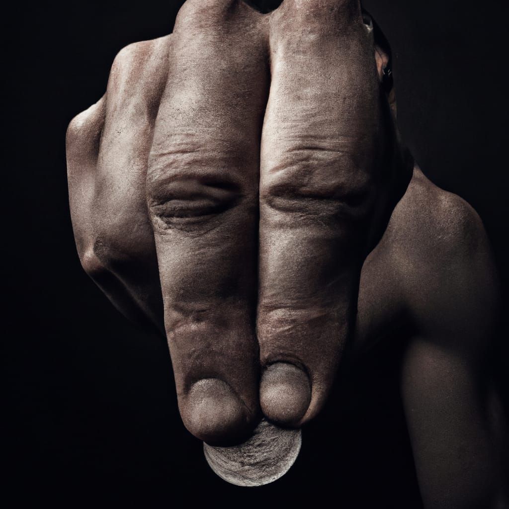 Muscular Arm Holding Coin in Dramatic Lighting