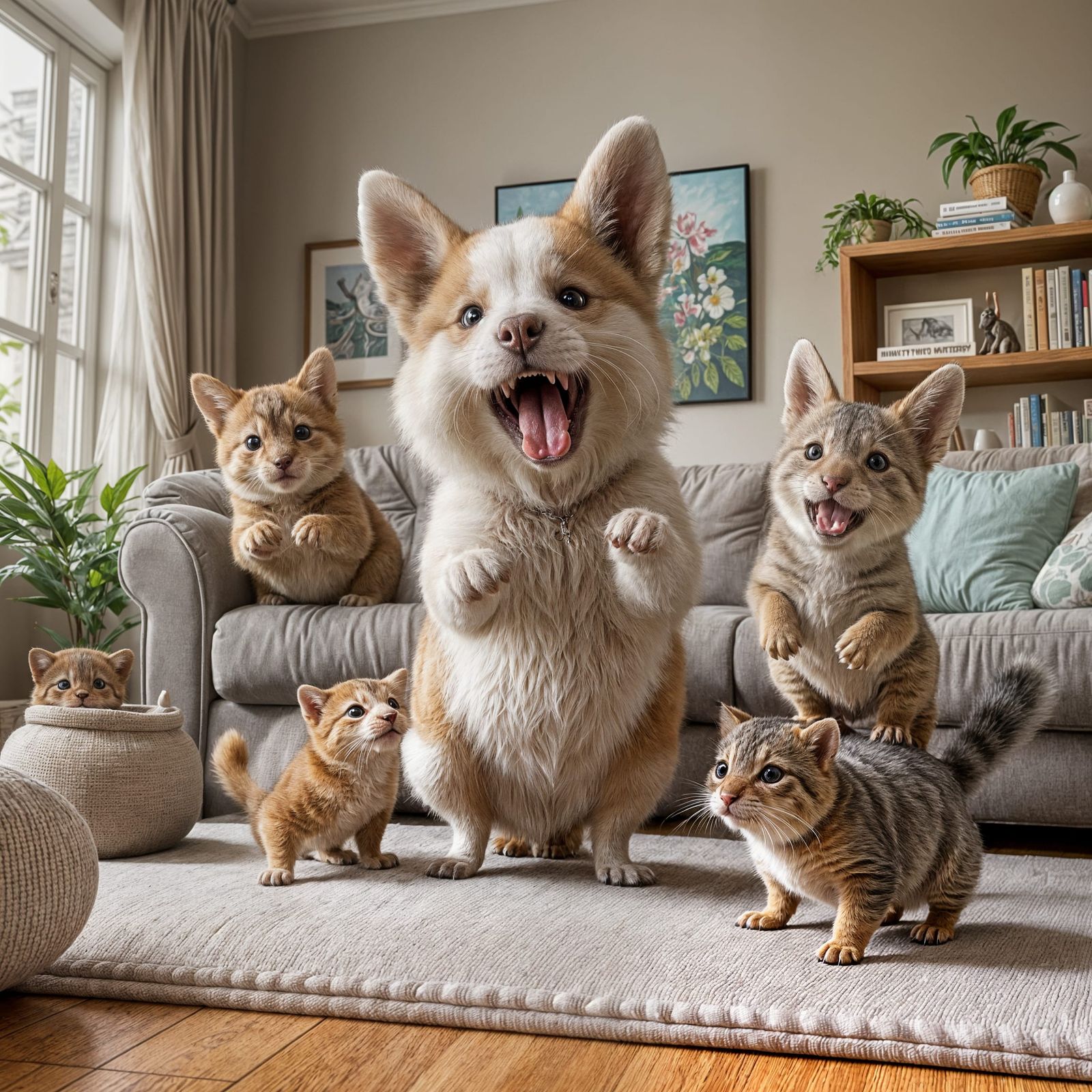 Hyperrealistic Chaos of Cute Animals Destroying a Living Roo...