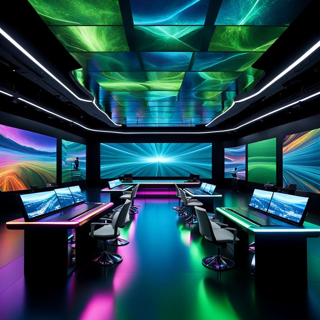 Futuristic Control Room with Holographic Displays
