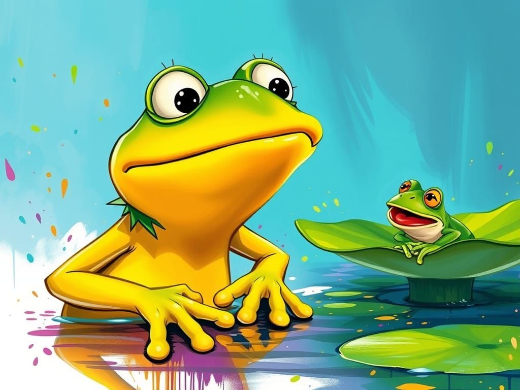 Surprised Kermit Steals Lilypad: Splash Art Style