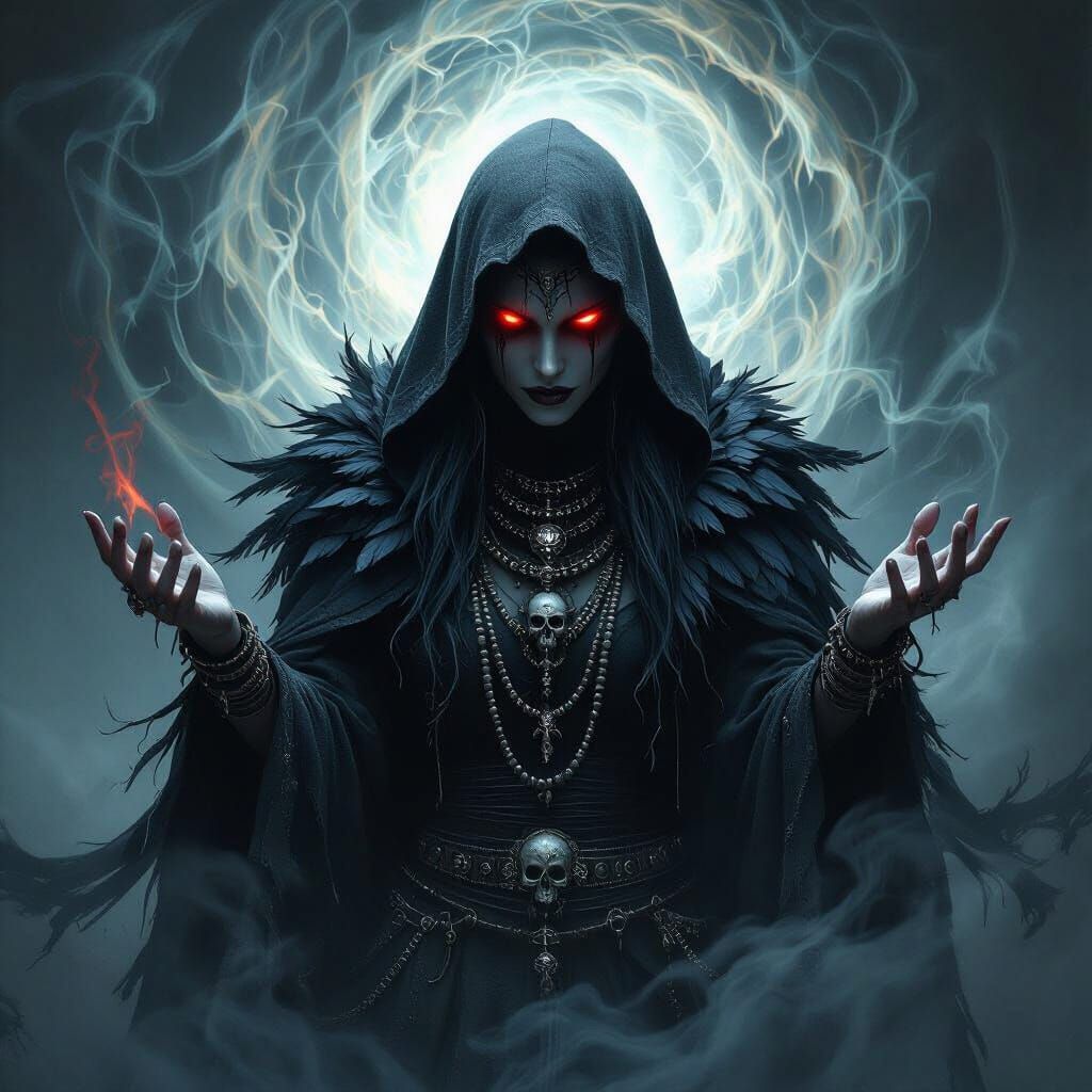 Plague Witch Chanting in Dark Fantasy Heavy Metal Art Style