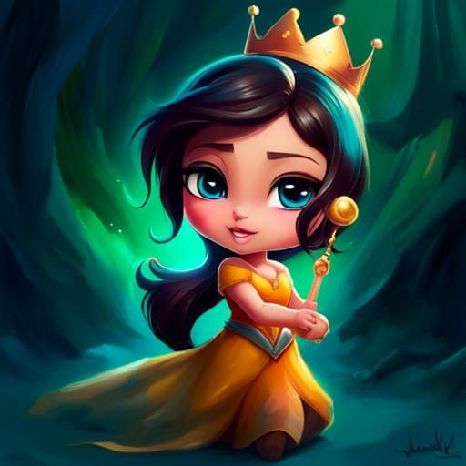 Adorable Chibi Princess Jasmine in Splash Art Style