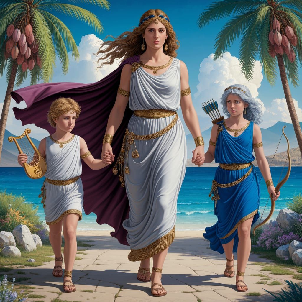 Leto and Her Golden Children in Ancient Greek Splendor