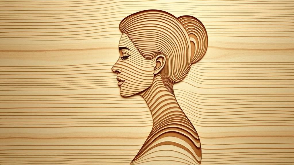 Minimalist Woodcut Profile in Op Art Style
