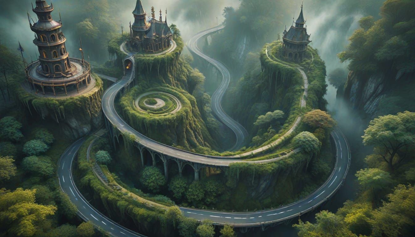 Steampunk Gothic City in Magic Forest