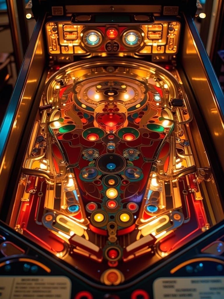 Art Deco Pinball Machine Interior: Cinematic View
