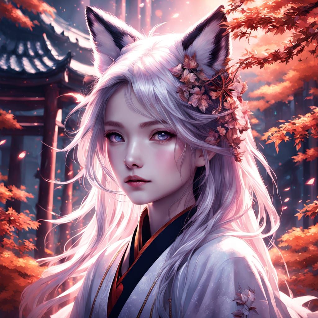 Mystical Nine-Tailed Fox Deity on Torii Gate