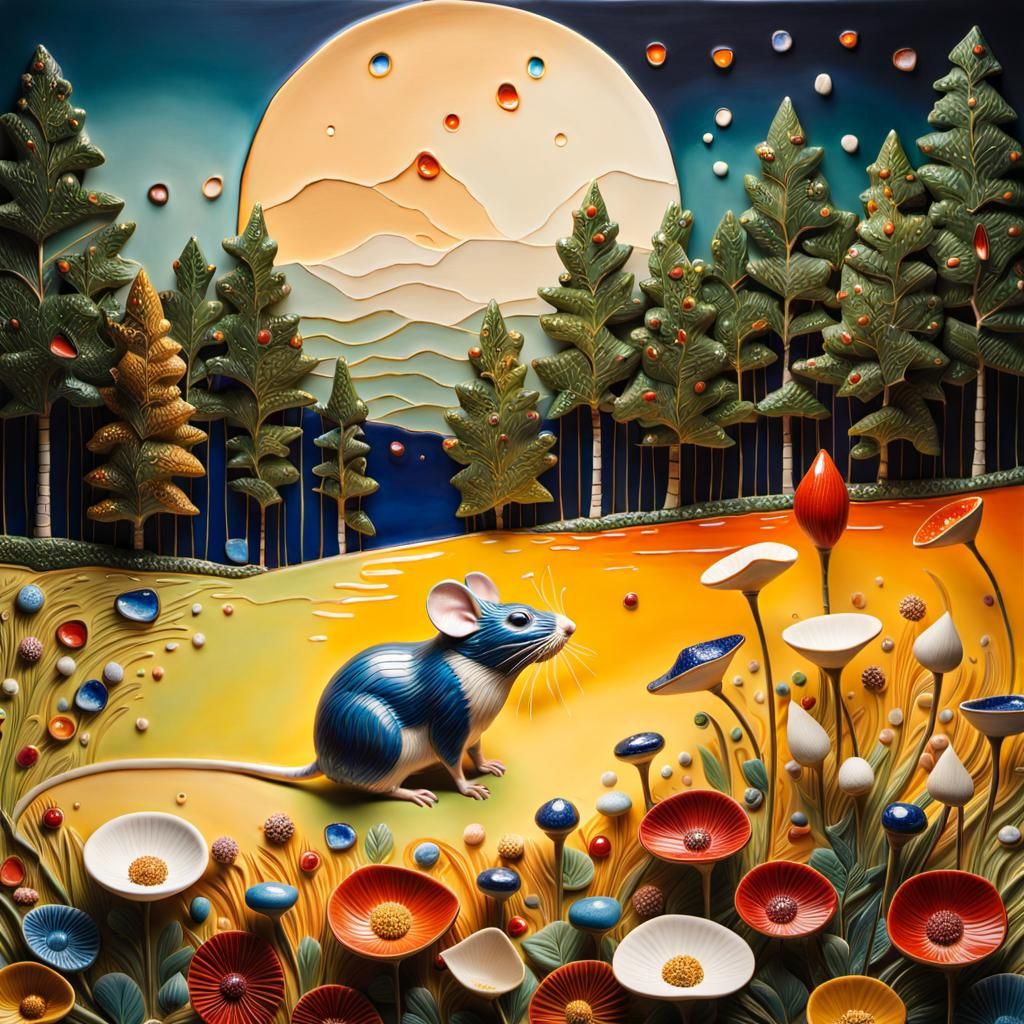 Colorful Ceramic Mouse Mosaic Sculpture