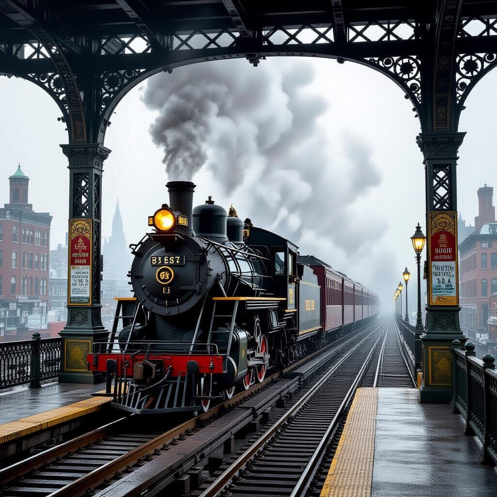 NYC Elevated Railway in 1889: Vintage Steam Train