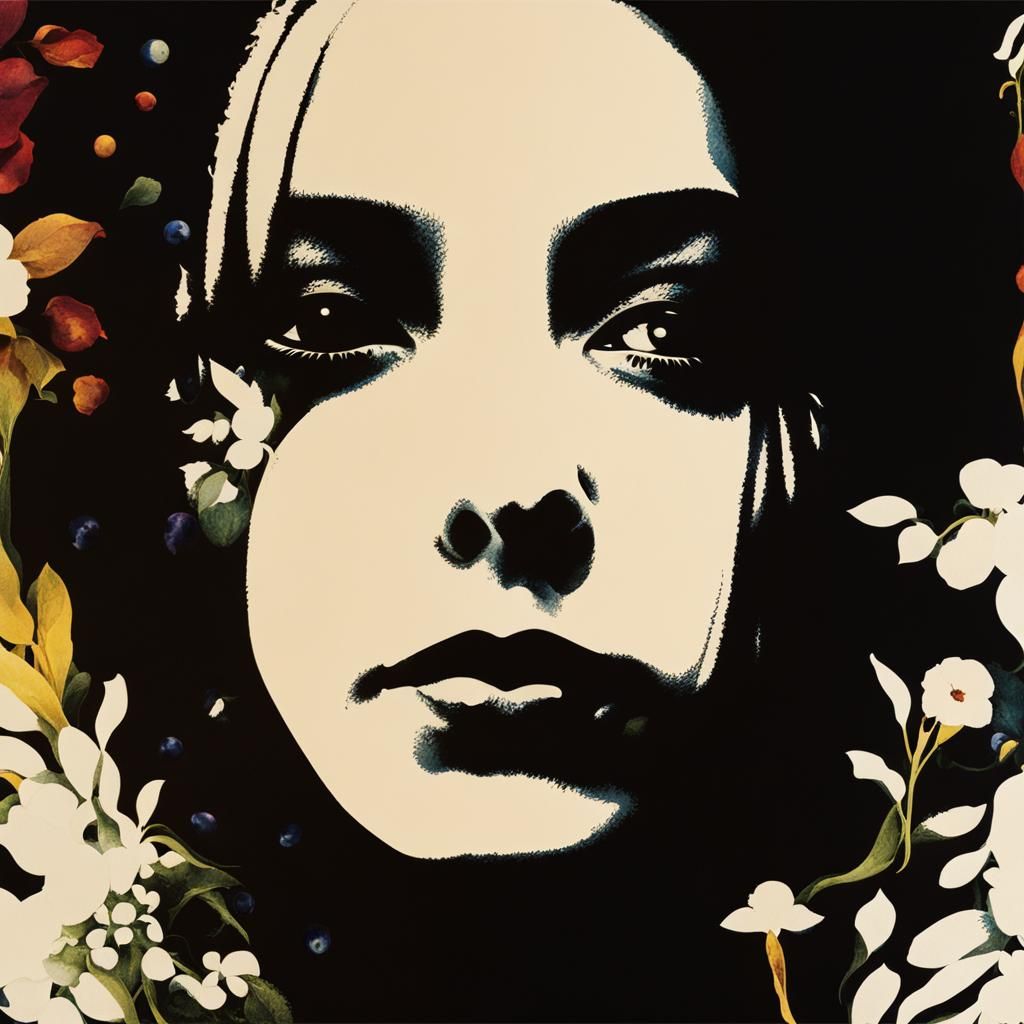 Woman in Flower Field: Surreal Dark Fantasy Art