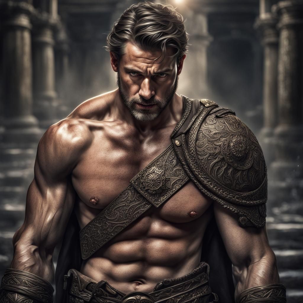 Handsome Shirtless Warrior God Illustration in HDR