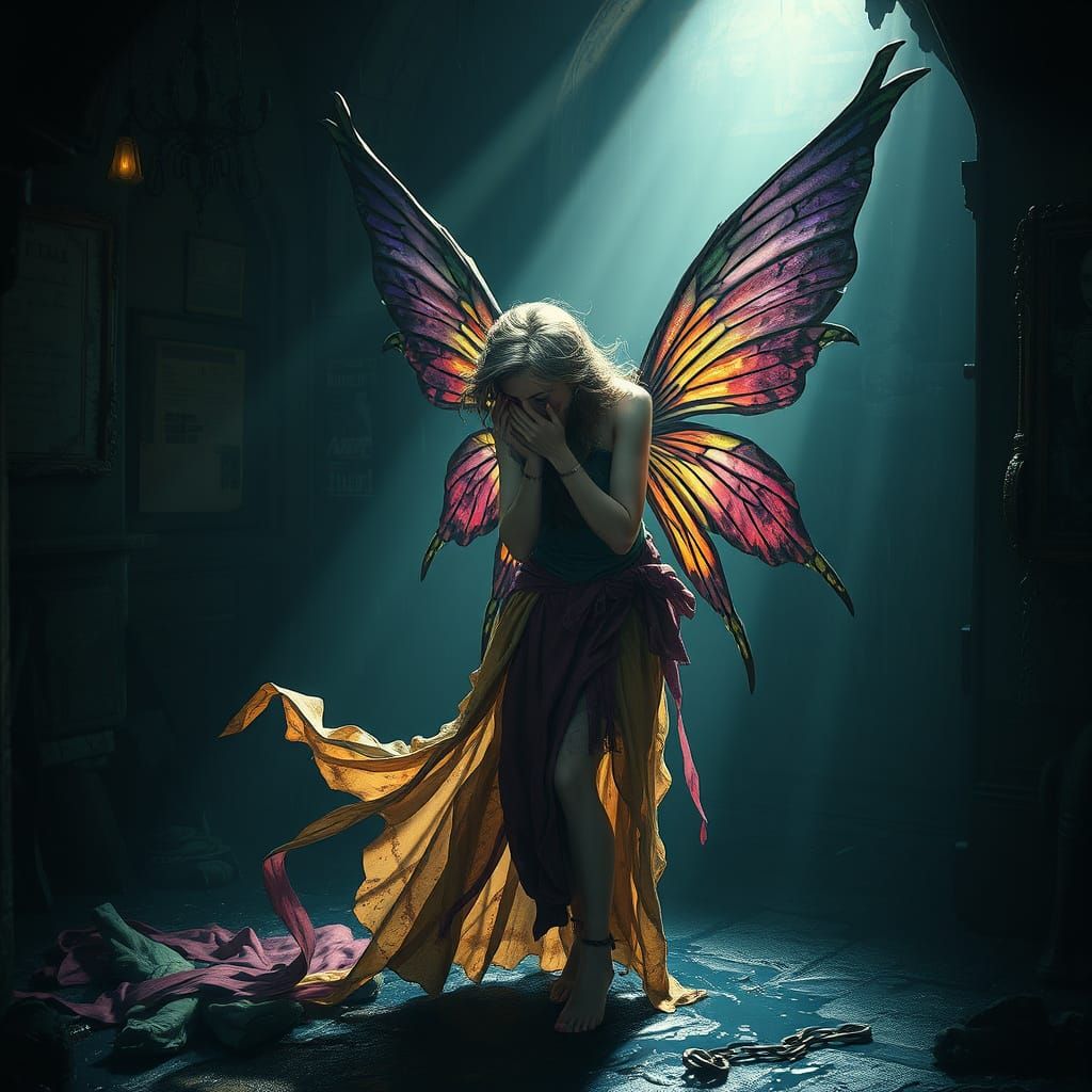 Shattered Fairy in Victorian Style with Broken Wings
