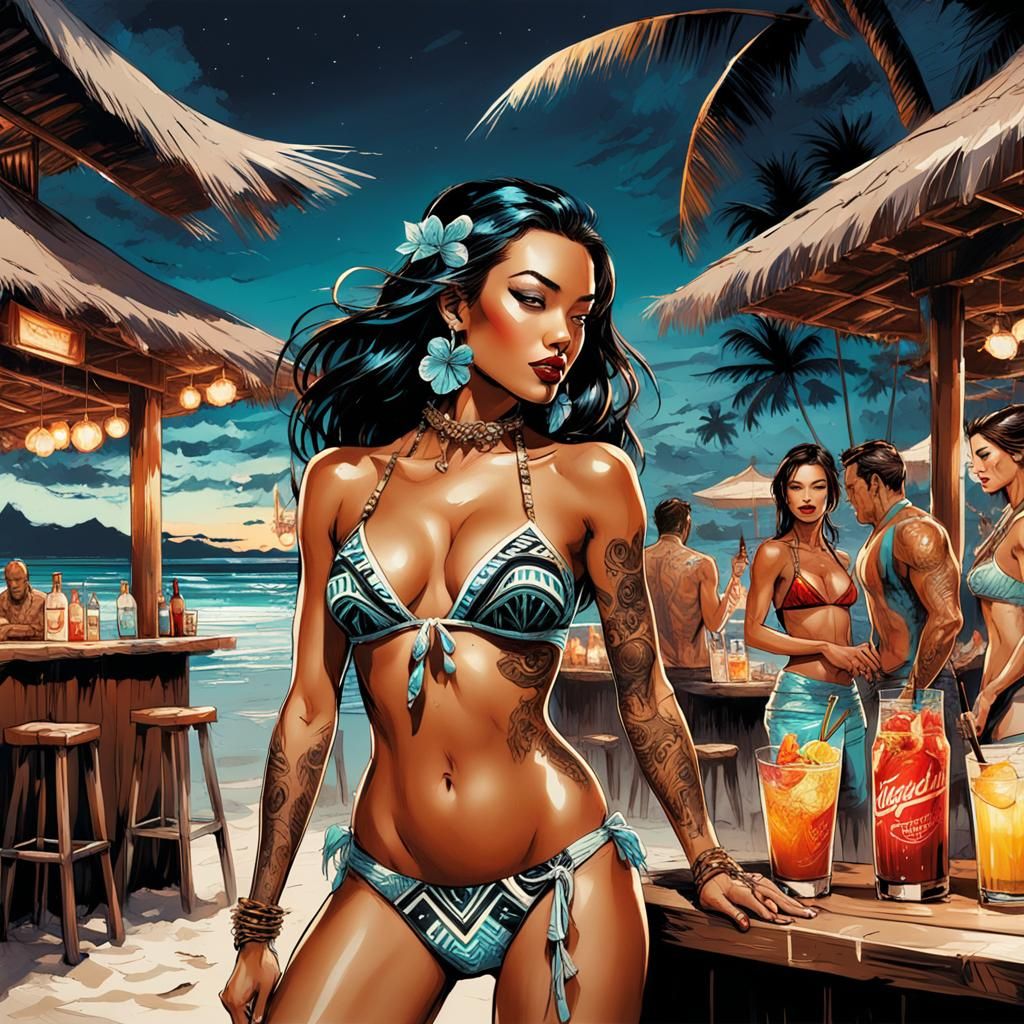 Night Beach Party in J. Scott Campbell Style