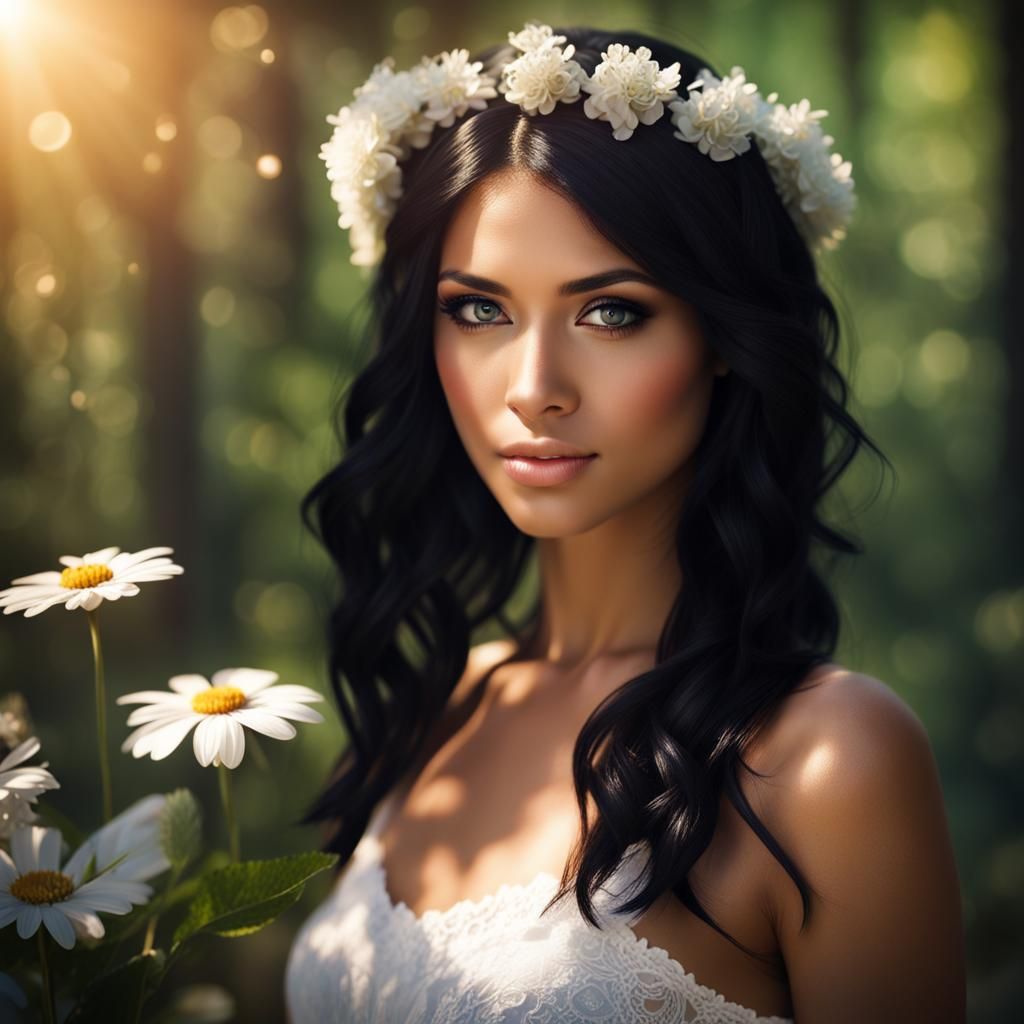Forest Fairy with Black Hair in Sunlight